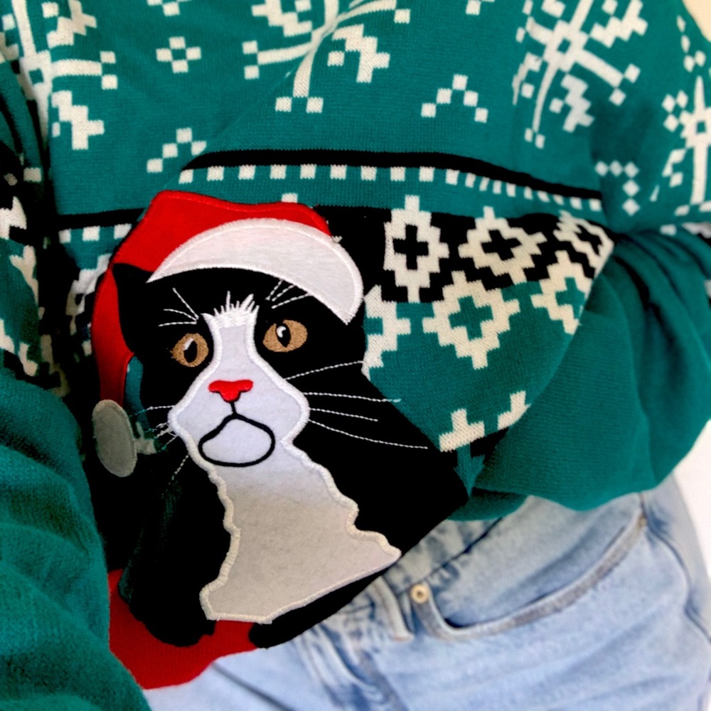 Ugly cat Christmas sweater